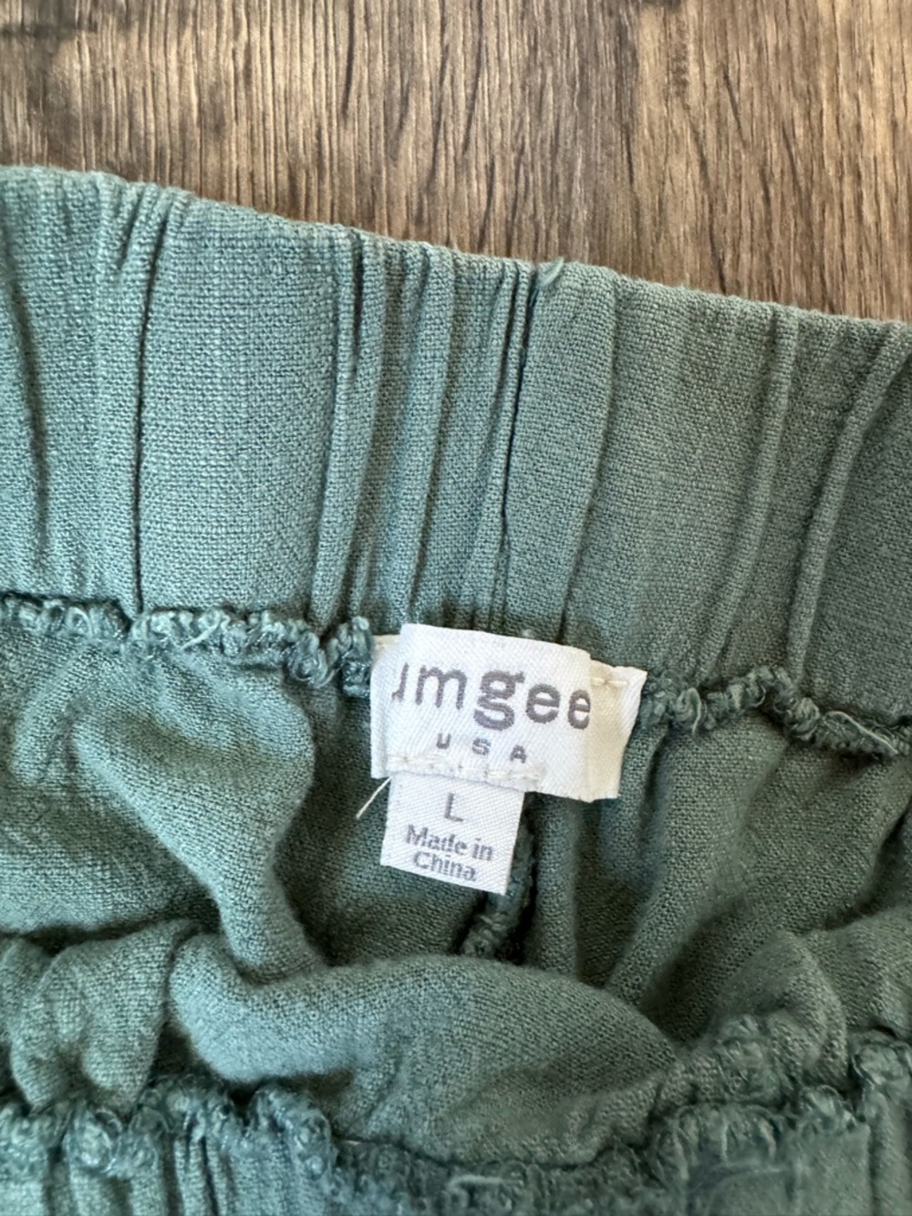 Umgee Green Linen Cotton Capri Pants Elastic Waist Pockets Wide-Leg Ruffle L - Picture 2 of 8